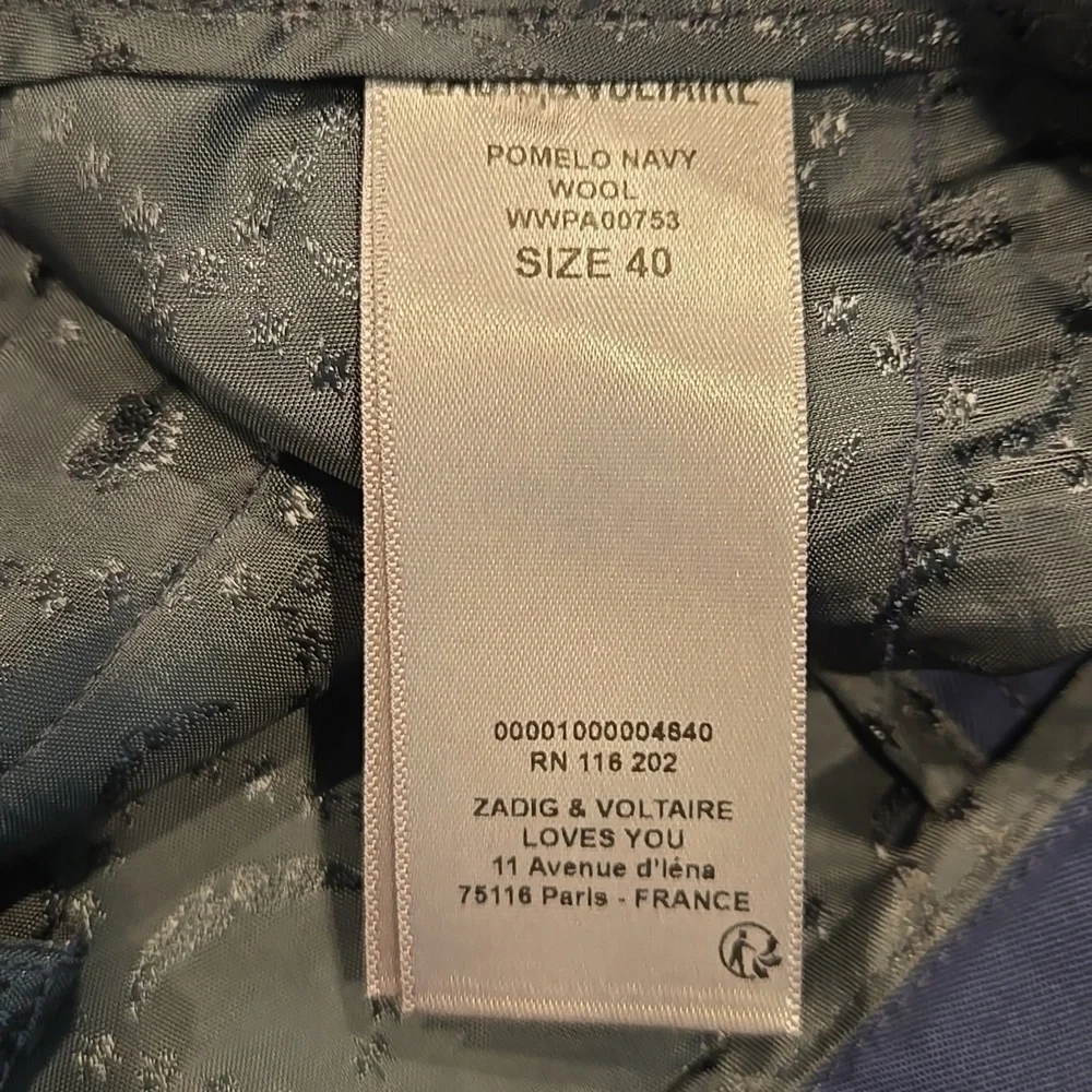 ZADIG & VOLTAIRE POMELO NAVY WOOL DRESS SLACKS. SIZE 40=LARGE. - Picture 4 of 13